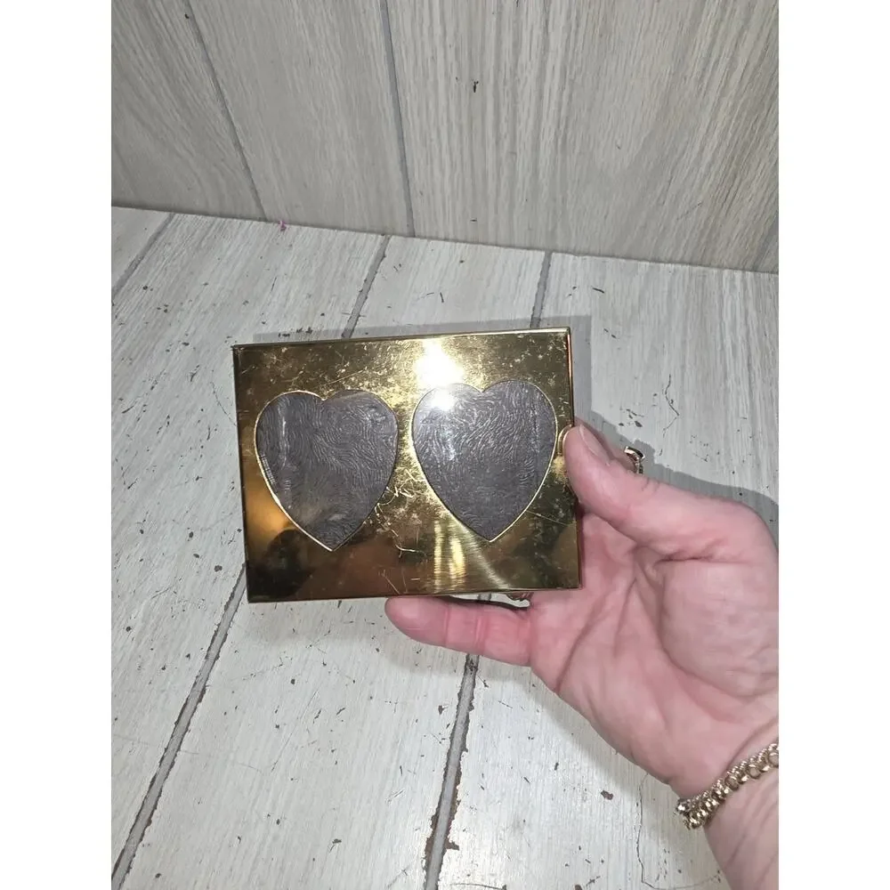 Vintage Brass Double Heart Miniature Photo Frame Easel Picture Memories READ